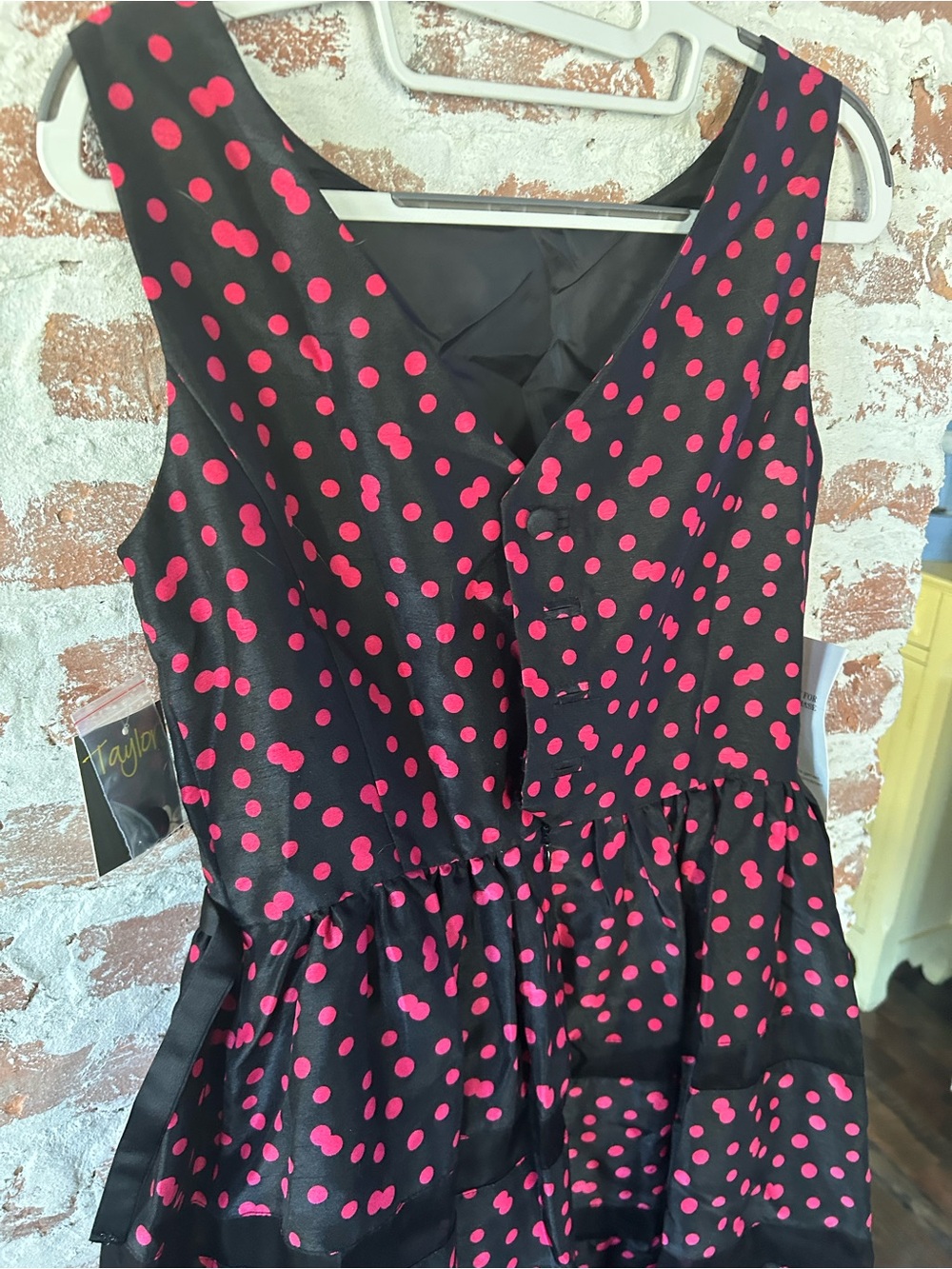 NWT TAYLOR Patterned & Striped Midi Dress with Pink Dots, Lined, w/Taffeta Under - Picture 9 of 16